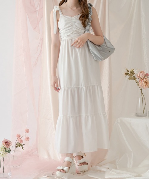 Ambre Neige（アンブルネージュ）の「ribbon gather camisole dress / リボンギャザーキャミワンピース（ワンピース・レディース・ブラック/オフホワイト・FREE）」の18枚目の写真