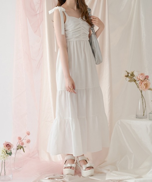 Ambre Neige（アンブルネージュ）の「ribbon gather camisole dress / リボンギャザーキャミワンピース（ワンピース・レディース・ブラック/オフホワイト・FREE）」の19枚目の写真