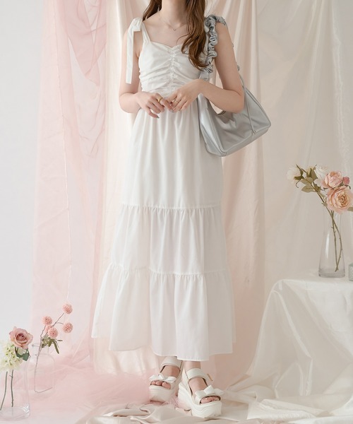 Ambre Neige（アンブルネージュ）の「ribbon gather camisole dress / リボンギャザーキャミワンピース（ワンピース・レディース・ブラック/オフホワイト・FREE）」の20枚目の写真