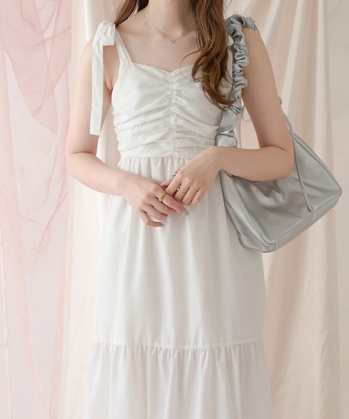 Ambre Neige（アンブルネージュ）の「ribbon gather camisole dress / リボンギャザーキャミワンピース（ワンピース・レディース・ブラック/オフホワイト・FREE）」の17枚目の写真