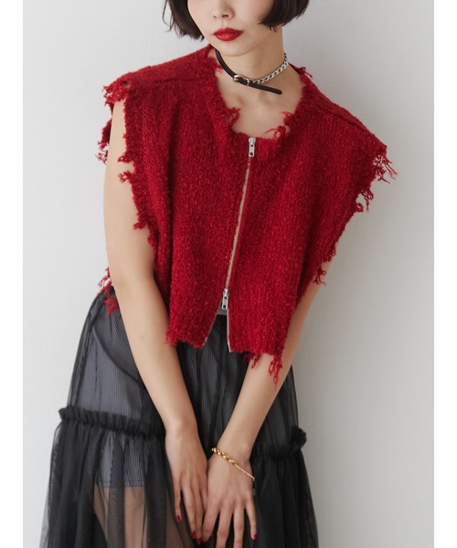 jouetie(ジュエティ)の「ダメージヘム2WAYZIPベスト(ベスト・レディース・ブラック/ブルー/オフホワイト/レッド・MEDIUM)」の4枚目の写真