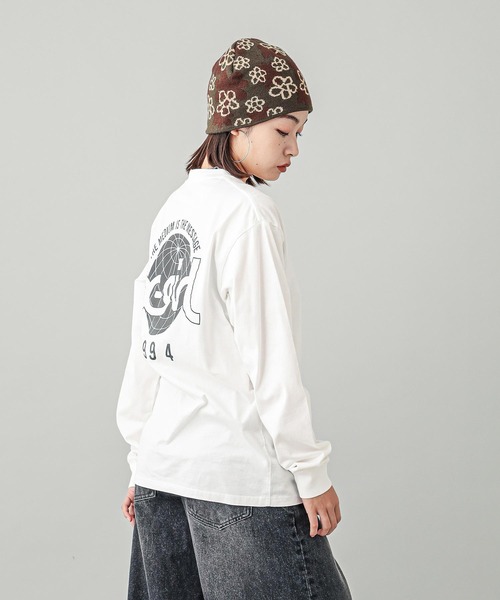 X-girl（エックスガール）の「GLOBE MILLS LOGO L/S TEE（Tシャツ/カットソー・レディース・ブラック/ホワイト/ブラウン・S/M/L/XL）」の5枚目の写真