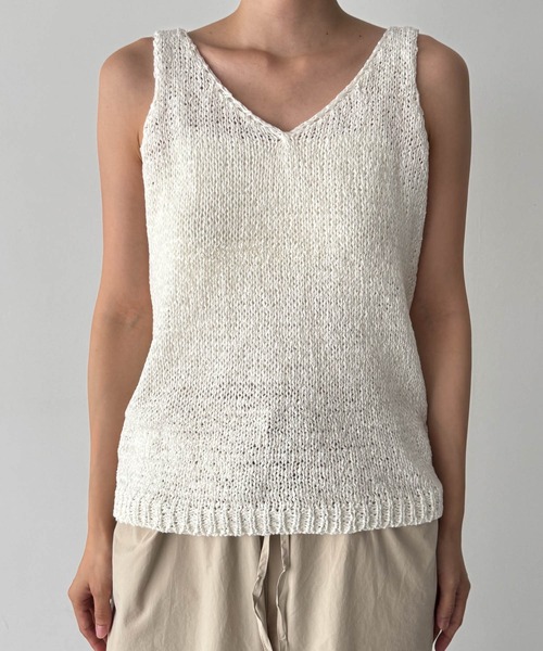 CANAL JEAN（キャナルジーン）の「El mar　オープンネックサマーニットタンク（タンクトップ・レディース・アイボリー/ベージュ/ブラック・ONE SIZE）」の13枚目の写真