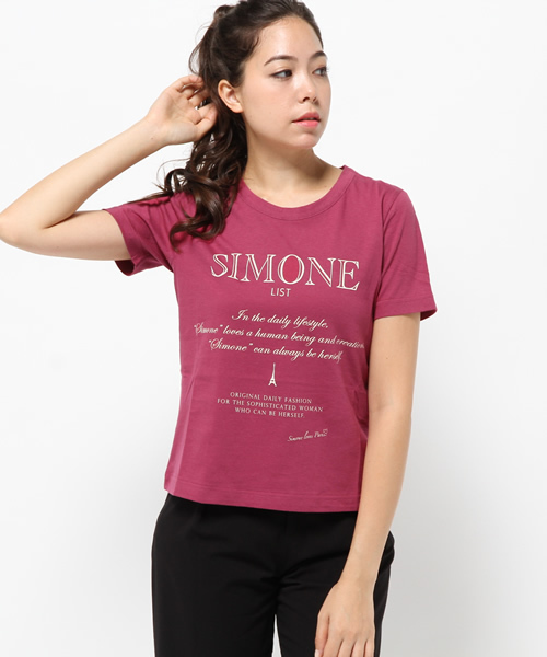 SIMONE LIST（シモーヌリスト）の「コットンプリントTシャツ（Tシャツ/カットソー・レディース・パープル/マスタード/グレー/バイオレット/ホワイト/ブラック/カーキ/スカイブルー・38）」の7枚目の写真