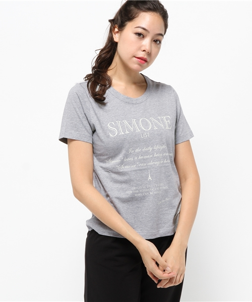 SIMONE LIST（シモーヌリスト）の「コットンプリントTシャツ（Tシャツ/カットソー・レディース・パープル/マスタード/グレー/バイオレット/ホワイト/ブラック/カーキ/スカイブルー・38）」の4枚目の写真