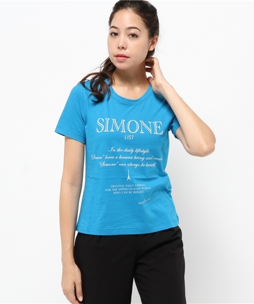 SIMONE LIST（シモーヌリスト）の「コットンプリントTシャツ（Tシャツ/カットソー・レディース・パープル/マスタード/グレー/バイオレット/ホワイト/ブラック/カーキ/スカイブルー・38）」の5枚目の写真