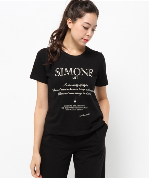 SIMONE LIST（シモーヌリスト）の「コットンプリントTシャツ（Tシャツ/カットソー・レディース・パープル/マスタード/グレー/バイオレット/ホワイト/ブラック/カーキ/スカイブルー・38）」の3枚目の写真