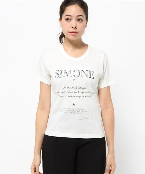 SIMONE LIST（シモーヌリスト）の「コットンプリントTシャツ（Tシャツ/カットソー・レディース・パープル/マスタード/グレー/バイオレット/ホワイト/ブラック/カーキ/スカイブルー・38）」の13枚目の写真