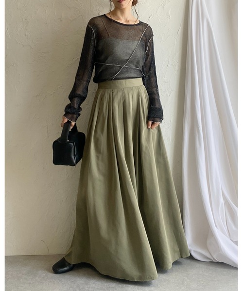 She's Closet(シーズクローゼット)の「Aラインハイウエストタック入りタフタボリュームフレアロングスカート(スカート・レディース・カーキ/ブラック/ベージュ/グレー・FREE)」の6枚目の写真