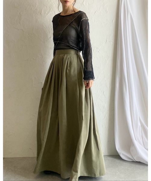 She's Closet(シーズクローゼット)の「Aラインハイウエストタック入りタフタボリュームフレアロングスカート(スカート・レディース・カーキ/ブラック/ベージュ/グレー・FREE)」の20枚目の写真