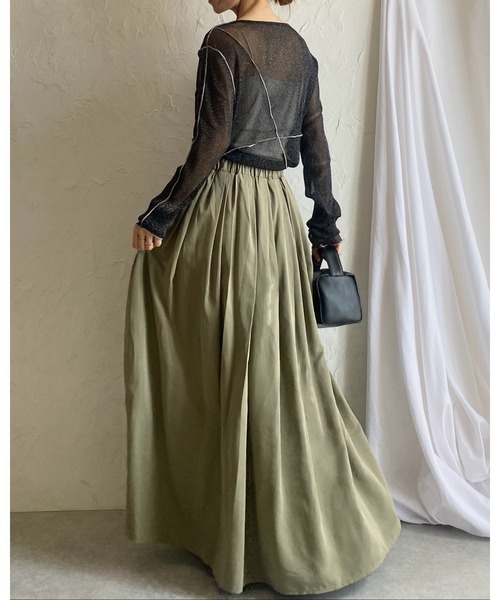 She's Closet(シーズクローゼット)の「Aラインハイウエストタック入りタフタボリュームフレアロングスカート(スカート・レディース・カーキ/ブラック/ベージュ/グレー・FREE)」の19枚目の写真