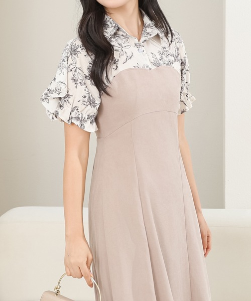 Lace Ladies(レースレディース)の「フリル袖 ドッキング カットアウト シャツ ワンピース(ワンピース・レディース・グレイッシュベージュ/ブラック/ネイビー・S/FREE)」の15枚目の写真