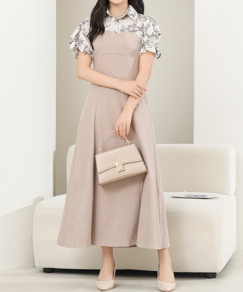 Lace Ladies(レースレディース)の「フリル袖 ドッキング カットアウト シャツ ワンピース(ワンピース・レディース・グレイッシュベージュ/ブラック/ネイビー・S/FREE)」の13枚目の写真