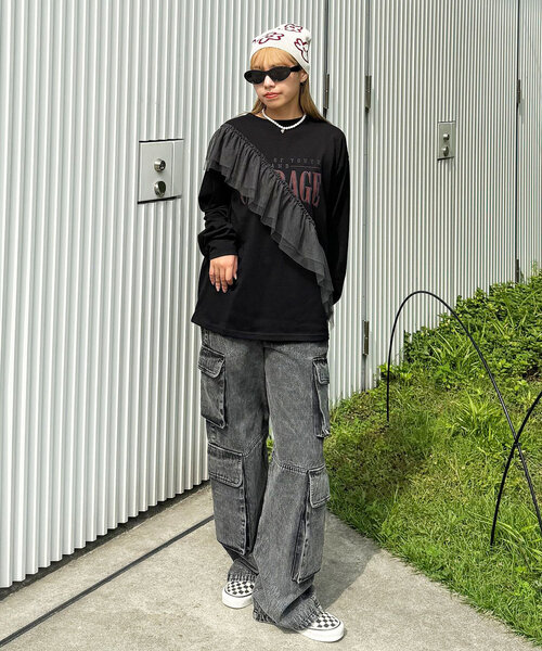 CIAOPANIC(チャオパニック)の「チュールデザインロゴロンTシャツ(Tシャツ/カットソー・レディース・ホワイト/グレー/ブラック・ONE SIZE)」の5枚目の写真