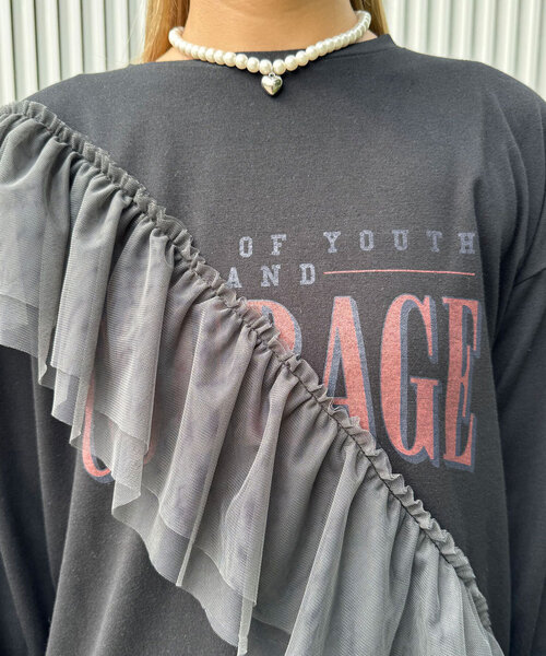 CIAOPANIC(チャオパニック)の「チュールデザインロゴロンTシャツ(Tシャツ/カットソー・レディース・ホワイト/グレー/ブラック・ONE SIZE)」の12枚目の写真