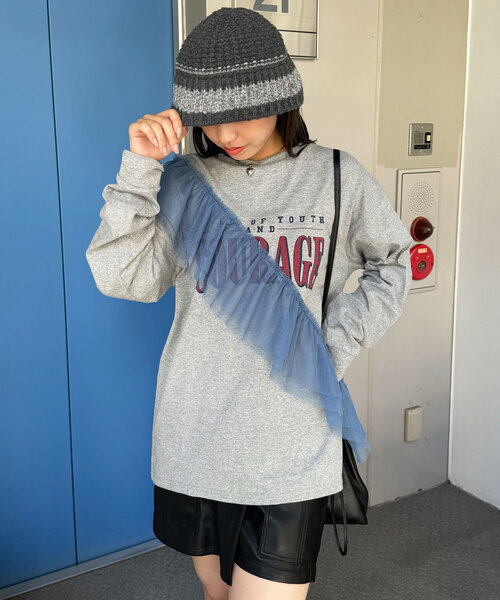 CIAOPANIC(チャオパニック)の「チュールデザインロゴロンTシャツ(Tシャツ/カットソー・レディース・ホワイト/グレー/ブラック・ONE SIZE)」の15枚目の写真