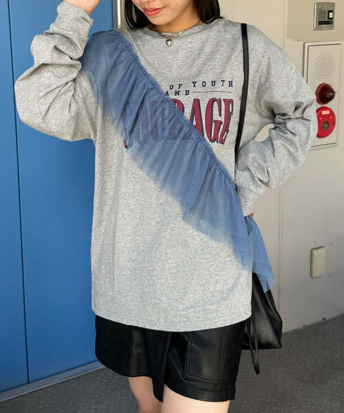 CIAOPANIC(チャオパニック)の「チュールデザインロゴロンTシャツ(Tシャツ/カットソー・レディース・ホワイト/グレー/ブラック・ONE SIZE)」の16枚目の写真