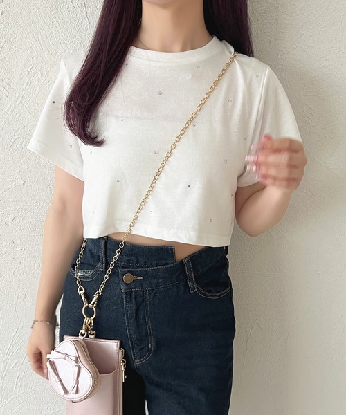 apres jour(アプレジュール)の「ラインストーンTシャツ【ZOZOTOWN限定アイテム】(Tシャツ/カットソー・レディース・ブラック/ブルー/オフホワイト/イエロー/ピンク・X-LARGE/フリー)」の1枚目の写真
