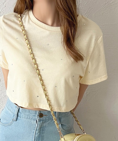 apres jour(アプレジュール)の「ラインストーンTシャツ【ZOZOTOWN限定アイテム】(Tシャツ/カットソー・レディース・ブラック/ブルー/オフホワイト/イエロー/ピンク・X-LARGE/フリー)」の4枚目の写真