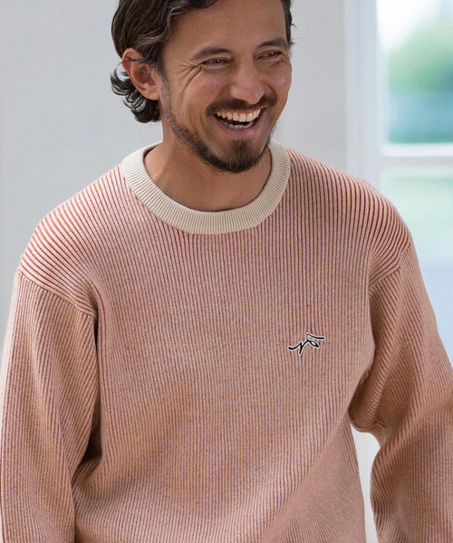 CALL&RESPONSE(コールアンドレスポンス)の「mn2996-スムースニット-配色リブ編みPO プルオーバー(ニット/セーター・メンズ・オレンジ/グリーン・2/4/5)」の2枚目の写真