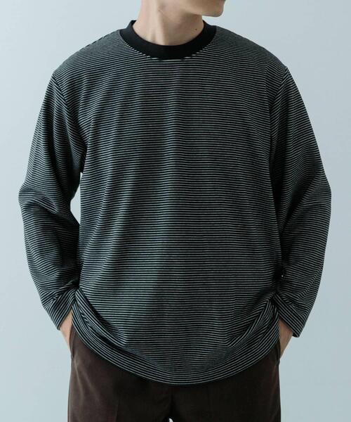 ITEMS URBANRESEARCH(アイテムズ アーバンリサーチ)の「起毛ボーダー ロングスリーブカットソー(Tシャツ/カットソー・メンズ・ベージュ/ホワイト/ブラック・MEDIUM/LARGE)」の4枚目の写真