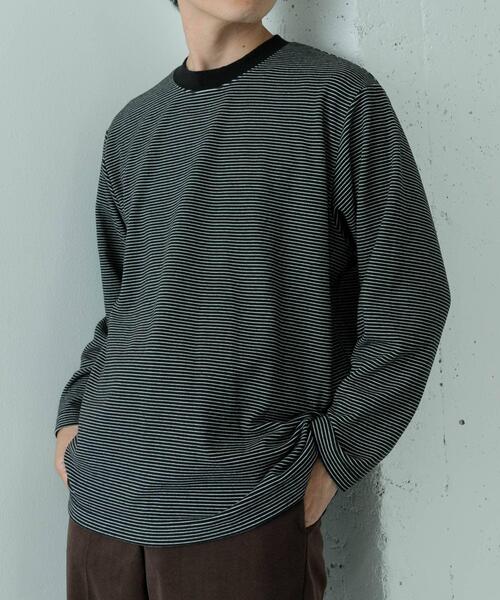 ITEMS URBANRESEARCH(アイテムズ アーバンリサーチ)の「起毛ボーダー ロングスリーブカットソー(Tシャツ/カットソー・メンズ・ベージュ/ホワイト/ブラック・MEDIUM/LARGE)」の8枚目の写真