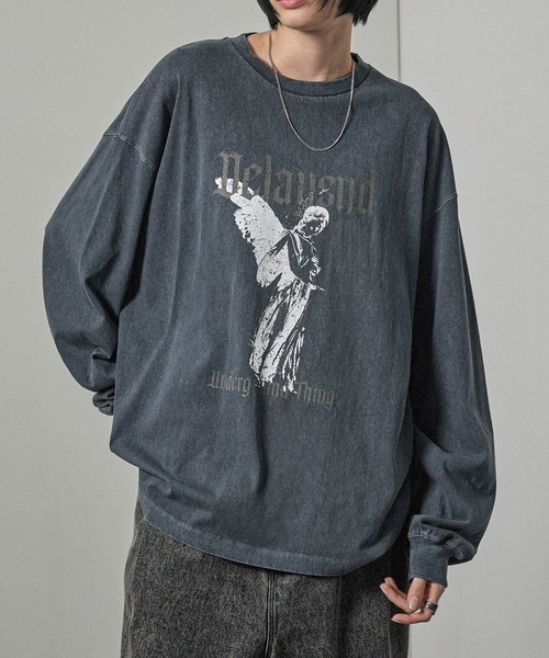 Alfred Alex(アルフレッドアレックス)の「【Alfred Alex】ヴィンテージメイクデザイン ビッグピグメントプリントTシャツ ロンT(Tシャツ/カットソー・メンズ・ブラック/オフホワイト/パープル/ブラウン/レッド/ブラック系/ブルー系/プラム/ブルー/ブラック系1・L/M)」の6枚目の写真