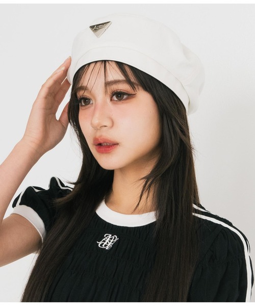 ANAP GiRL(アナップガール)の「【ティーンズライン】シルバープレート付きベレー帽(ハンチング/ベレー帽・キッズ・ホワイト/ブラック・FREE)」の10枚目の写真