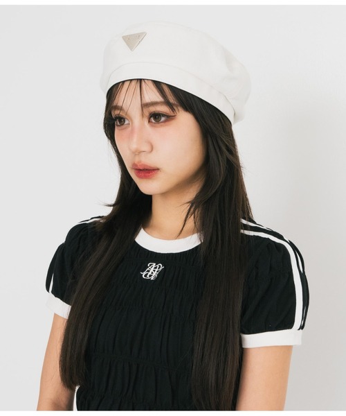 ANAP GiRL(アナップガール)の「【ティーンズライン】シルバープレート付きベレー帽(ハンチング/ベレー帽・キッズ・ホワイト/ブラック・FREE)」の9枚目の写真