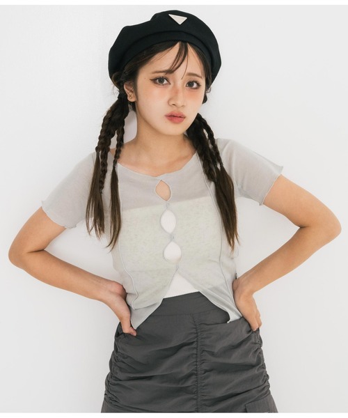 ANAP GiRL(アナップガール)の「【ティーンズライン】シルバープレート付きベレー帽(ハンチング/ベレー帽・キッズ・ホワイト/ブラック・FREE)」の4枚目の写真