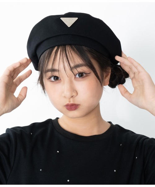 ANAP GiRL(アナップガール)の「【ティーンズライン】シルバープレート付きベレー帽(ハンチング/ベレー帽・キッズ・ホワイト/ブラック・FREE)」の17枚目の写真