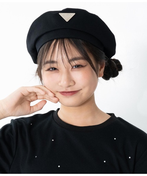 ANAP GiRL(アナップガール)の「【ティーンズライン】シルバープレート付きベレー帽(ハンチング/ベレー帽・キッズ・ホワイト/ブラック・FREE)」の16枚目の写真