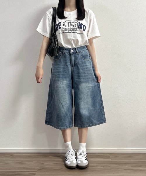 NO ROMANCE オリジナルワイドデニムハーフパンツ ワイドデニムハーフパンツ | ファッション通販サイト NUGU