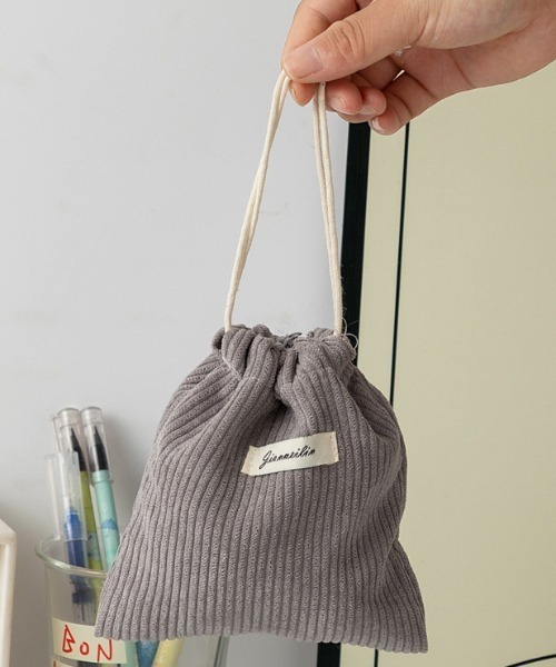 FEILER グレー コーデュロイ 巾着バッグ FEILER グレー コーデュロイ 巾着バッグ シュニール織バッグ その他