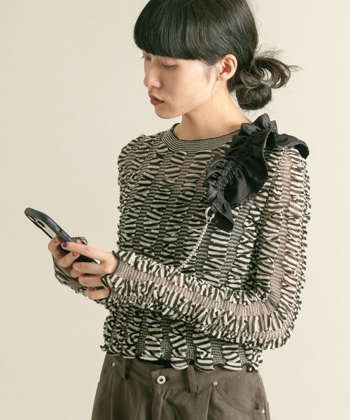 KBF（ケイビーエフ）の「フリルギャザーマルチストラップ（その他小物・レディース・アイボリー/ブラック・ONE）」の5枚目の写真