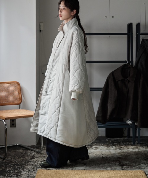 セール】キルティング切替オフラインロングコート（ダウンジャケット