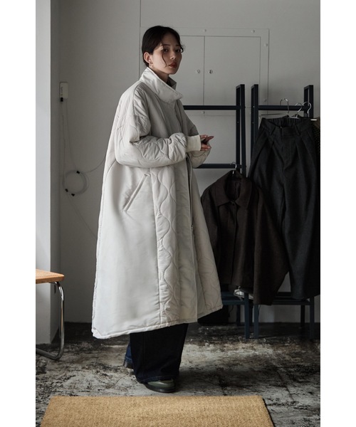 セール】キルティング切替オフラインロングコート（ダウンジャケット