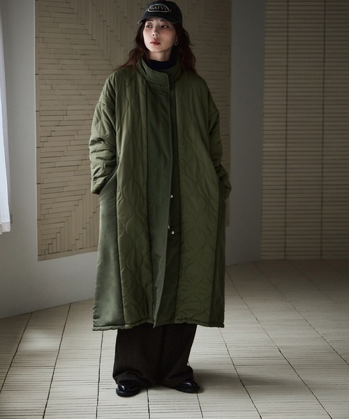 キルティング切替オフラインロングコート（ダウンジャケット/コート