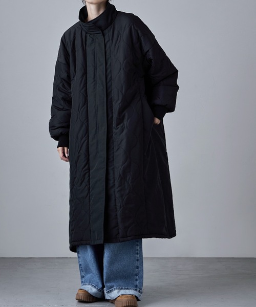 セール】キルティング切替オフラインロングコート（ダウンジャケット