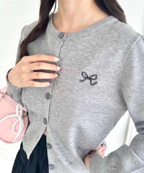 セール】リボン刺繍ワンポイントカーディガン（カーディガン/ボレロ
