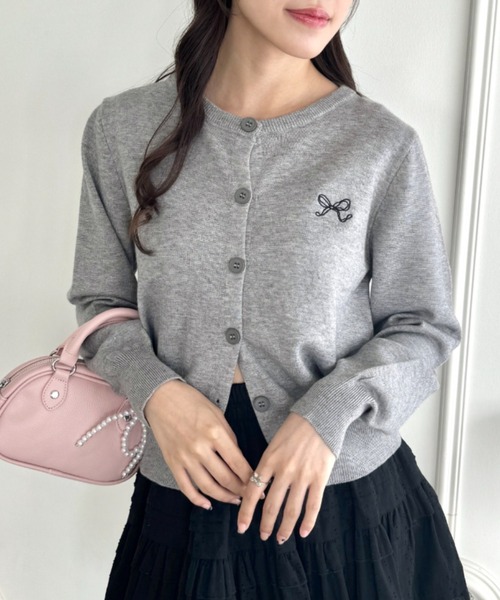 セール】リボン刺繍ワンポイントカーディガン（カーディガン/ボレロ