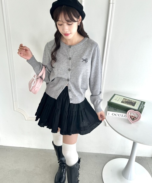 セール】リボン刺繍ワンポイントカーディガン（カーディガン/ボレロ