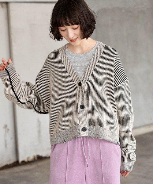 niko and...（ニコアンド）の「ホヅホヅアゼVカーディガン（カーディガン/ボレロ・レディース・アイボリー/ネイビー/パープル/グリーン・LONG/SHORT）」の8枚目の写真