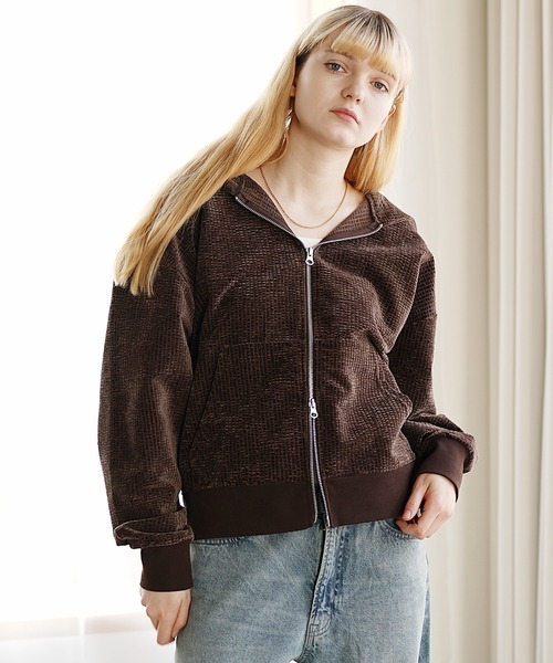 MinoriTY（マイノリティ）の「【MinoriTY】ヘビーウェイトコーデュロイダブルジップフードパーカー メンズ フーディー ショート丈 短丈 ジップアップ セットアップ対応 ベロアライク ウィメンズ ユニセックス 春服（パーカー・メンズ・グレー/ブラック/ネイビー/ベージュ/カーキ/ブラウン・FREE/M/L）」の21枚目の写真