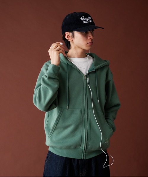 Adoon plain（アドーンプレーン）の「LEAF LOGO FULL GIP HOODIE ／リーフロゴフルジップフーディ（パーカー・メンズ・ライトグリーン/アッシュグレー/杢グレー・MEDIUM/LARGE）」の14枚目の写真