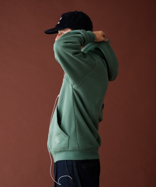 Adoon plain（アドーンプレーン）の「LEAF LOGO FULL GIP HOODIE ／リーフロゴフルジップフーディ（パーカー・メンズ・ライトグリーン/アッシュグレー/杢グレー・MEDIUM/LARGE）」の17枚目の写真