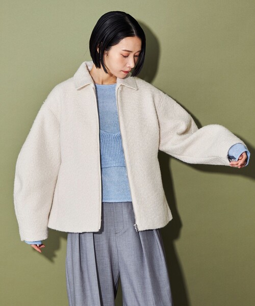 CITEN（シテン）の「＜CITEN＞エリツキジップブルゾン（ブルゾン・レディース・オフホワイト/ダークグレー・FREE）」の3枚目の写真