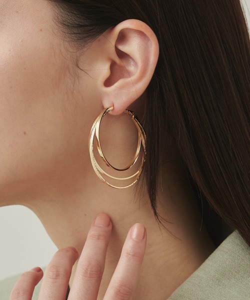 セール】立体3連フープピアス (両耳用)（ピアス（両耳用
