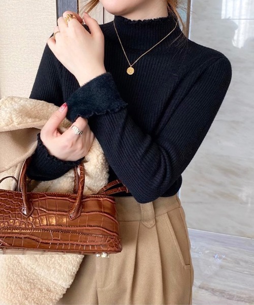 by LEGNA(バイレグナ)の「裏起毛メロウモックネックニット(ニット/セーター・レディース・ブラック/グレー/ホワイト/ベージュ/モカ・FREE)」の1枚目の写真