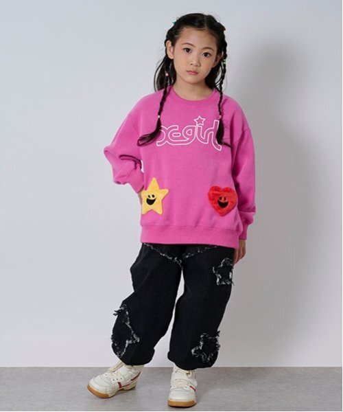 X-girl Stages（エックスガールステージス）の「キラッキートレーナー（スウェット・キッズ・ネイビー/ピンク・90cm/110cm/100cm/120cm）」の13枚目の写真